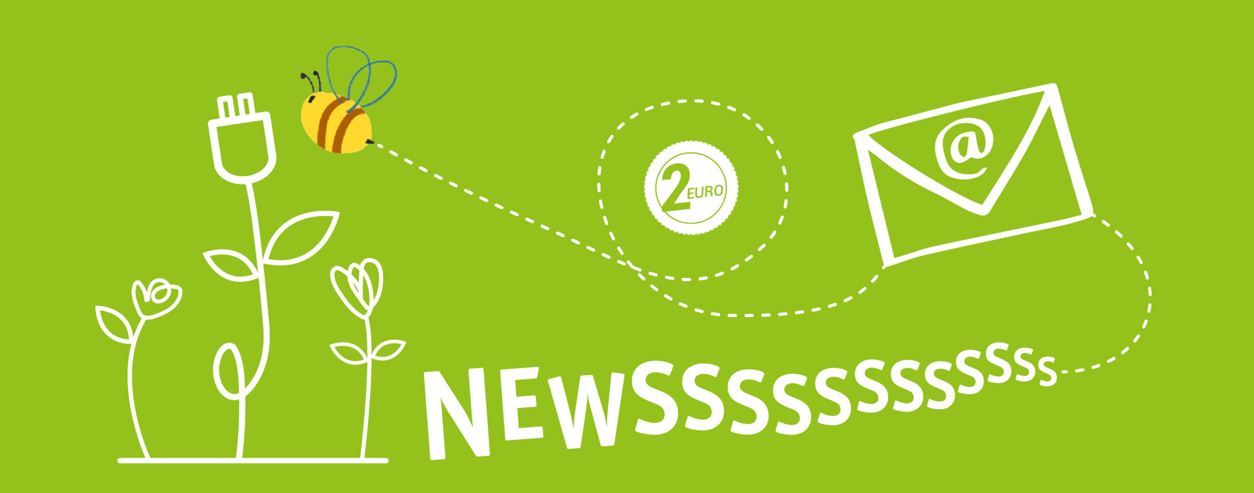 BEG-Newsletter-Header_04 Grafische Darstellung einer Biene, die auf eine Blume zufliegt.
